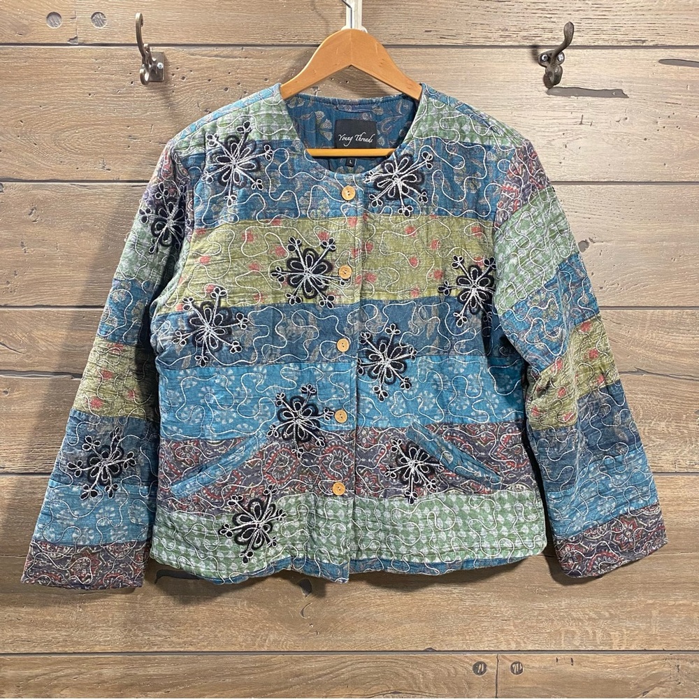 Vary Thread Quilted Multicolor Patchwork Jacket - Vary Thread